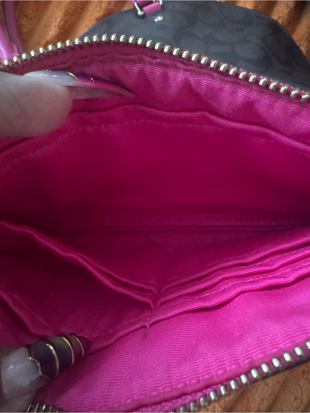 Coach Brown Signature Satchel with Hot Pink Trim & Coach wristlet - Picture 15 of 16